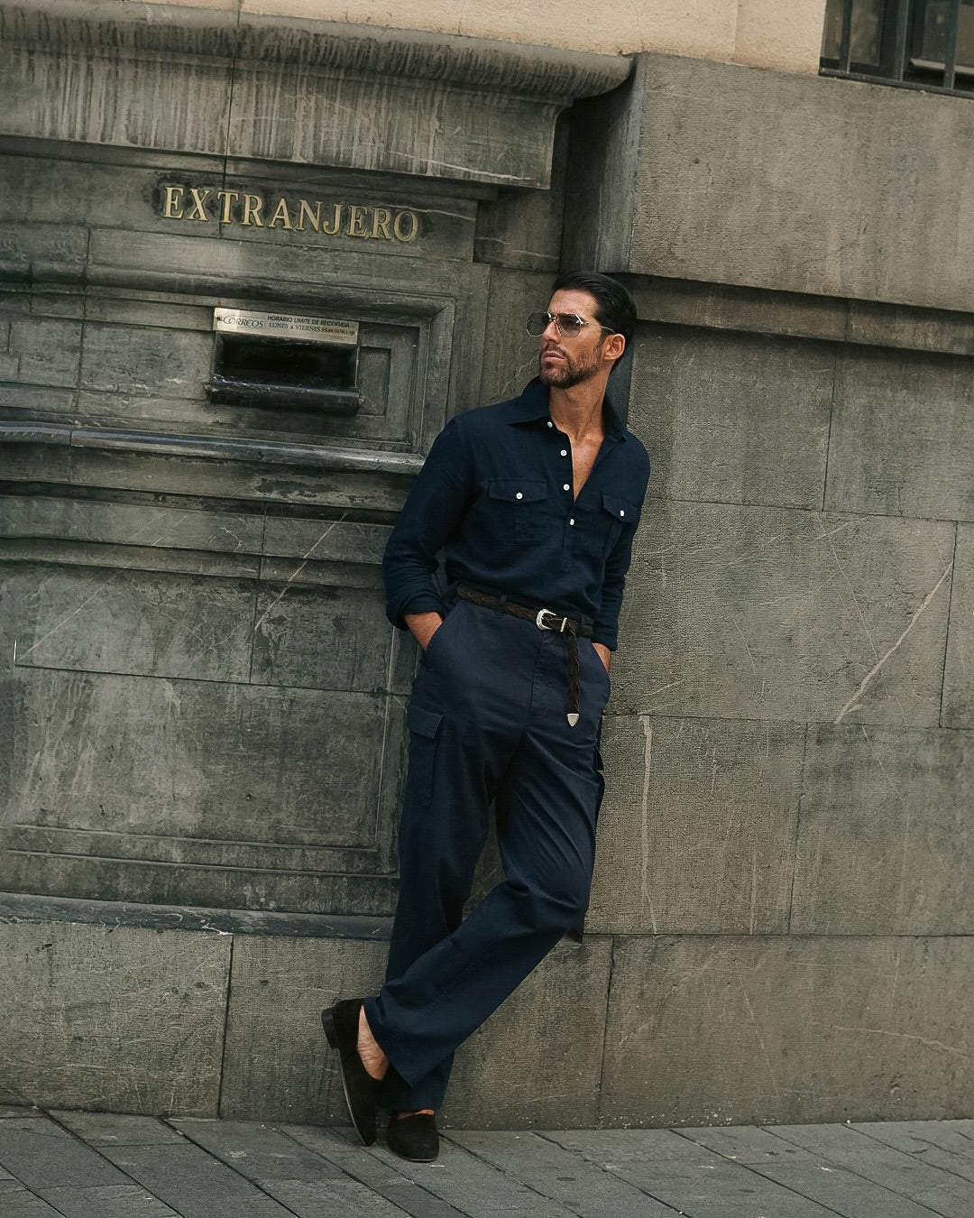Navy Cotton Twill High Rise Cargo Pant - 8
