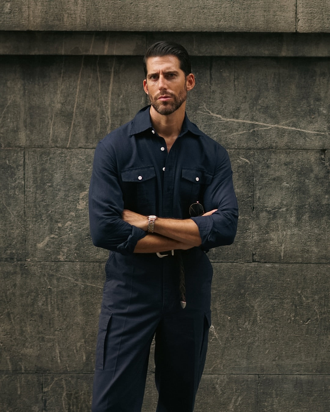 Navy Cotton Twill High Rise Cargo Pant - 2