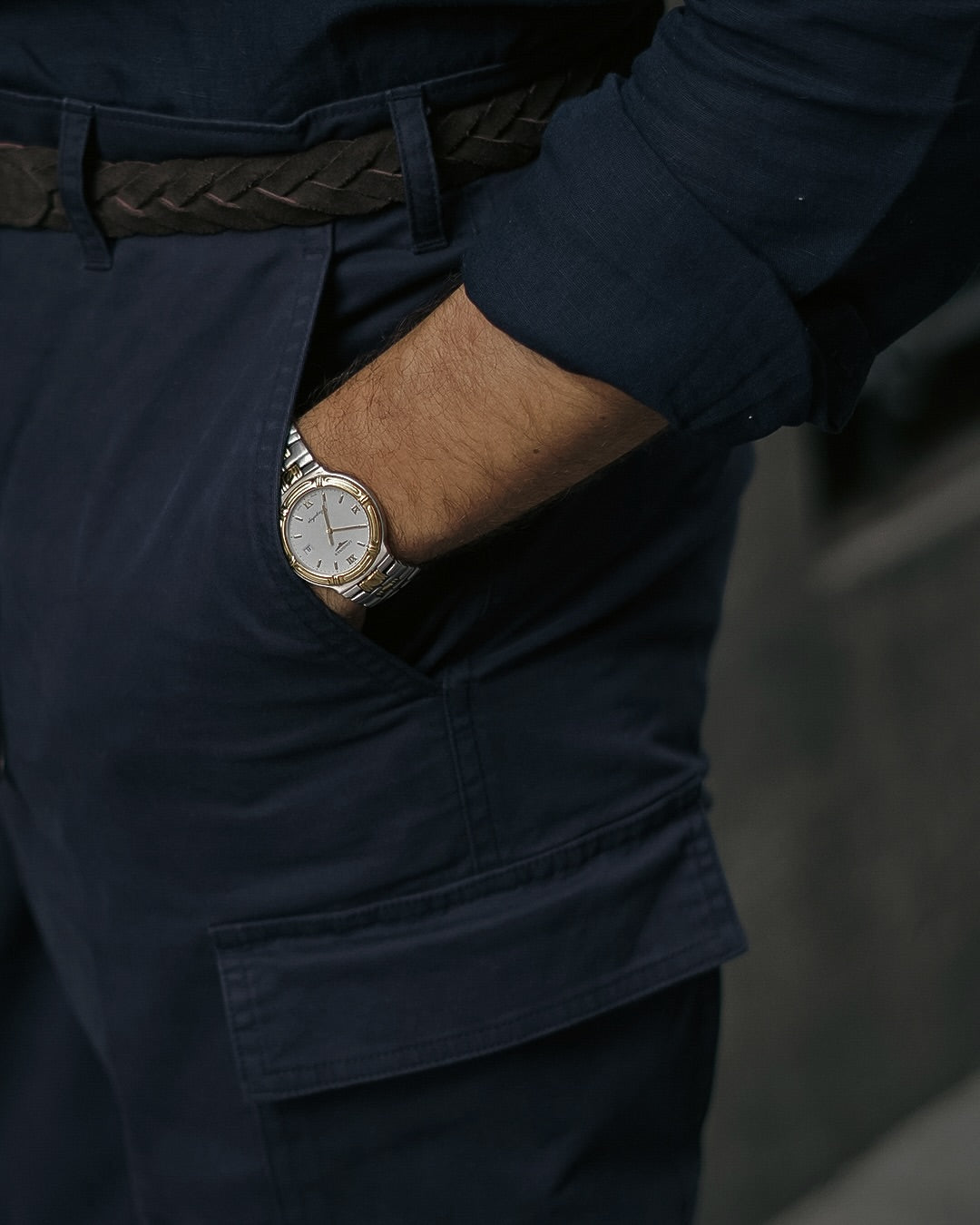 Navy Cotton Twill High Rise Cargo Pant - 5