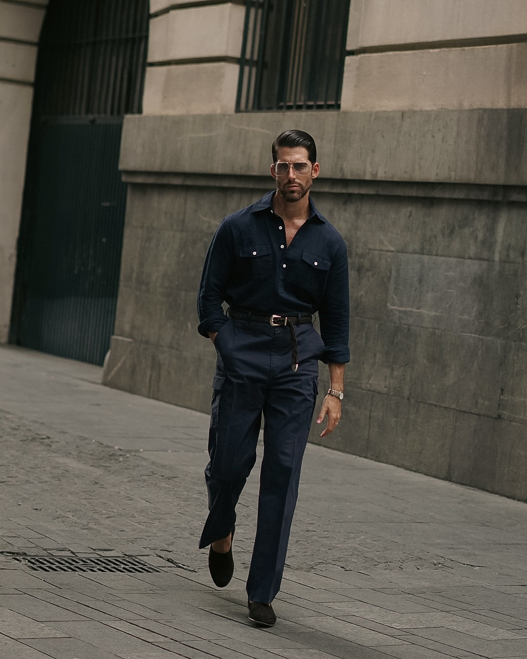 Navy Cotton Twill High Rise Cargo Pant - 14