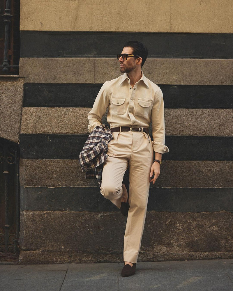 Pleated Khaki Twill Pant