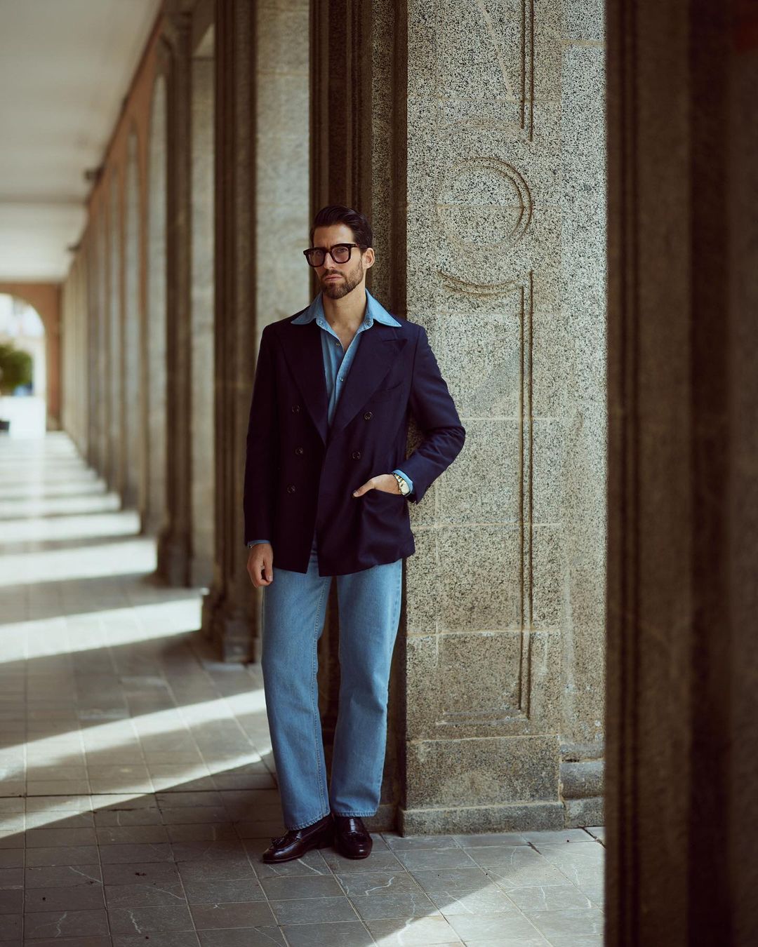 Fade Washed Indigo Denim Chambray Shirt - 5