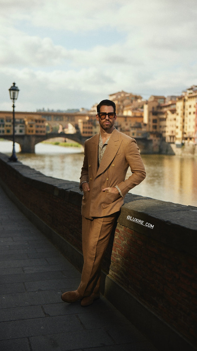 Linen Fresco Golden Brown Double Breasted Suit
