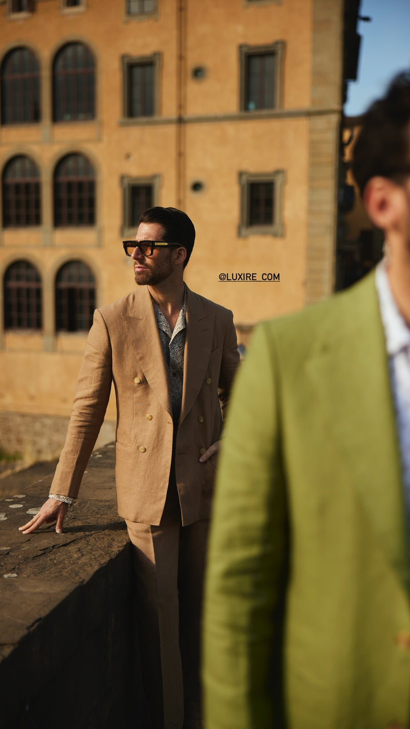 Linen Fresco Golden Brown Double Breasted Suit