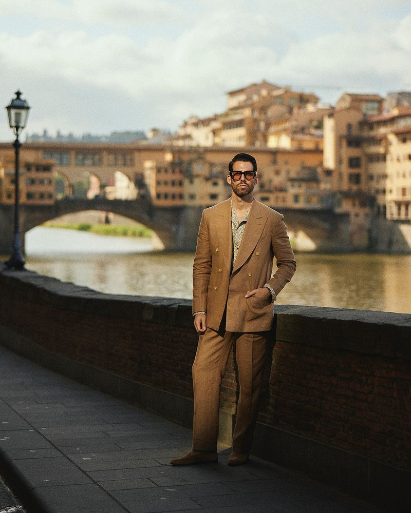 Linen Fresco Golden Brown Double Breasted Suit