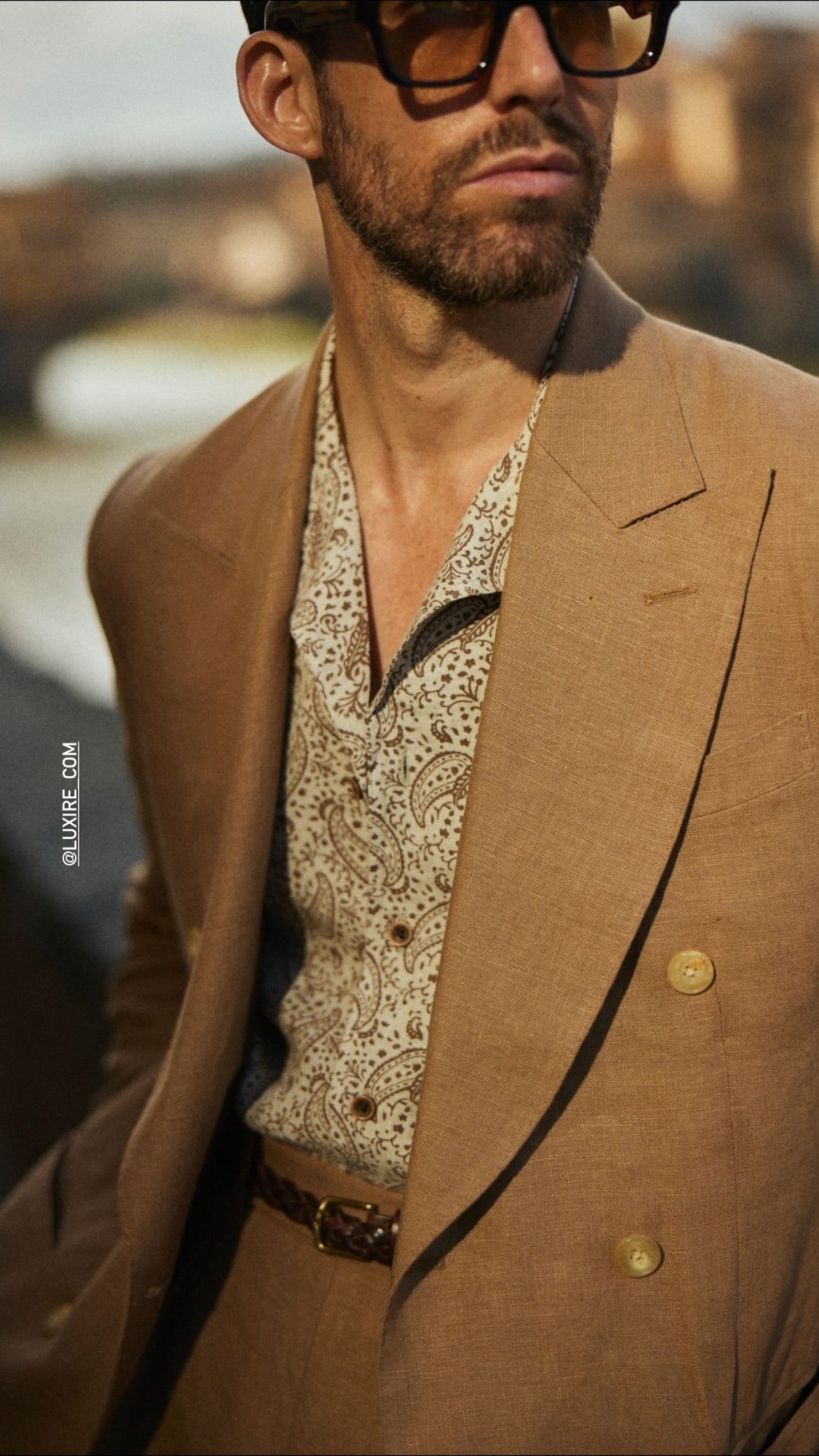 Linen Fresco Golden Brown Double Breasted Jacket - 2
