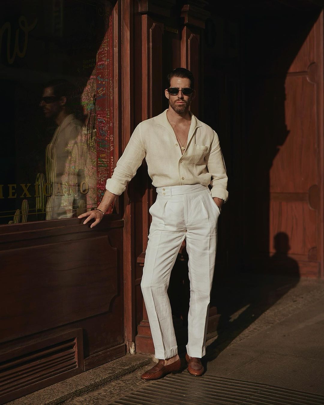 Summer Off-White Shirt in Soft Wash Honeycomb Linen with one piece collar placket - 6