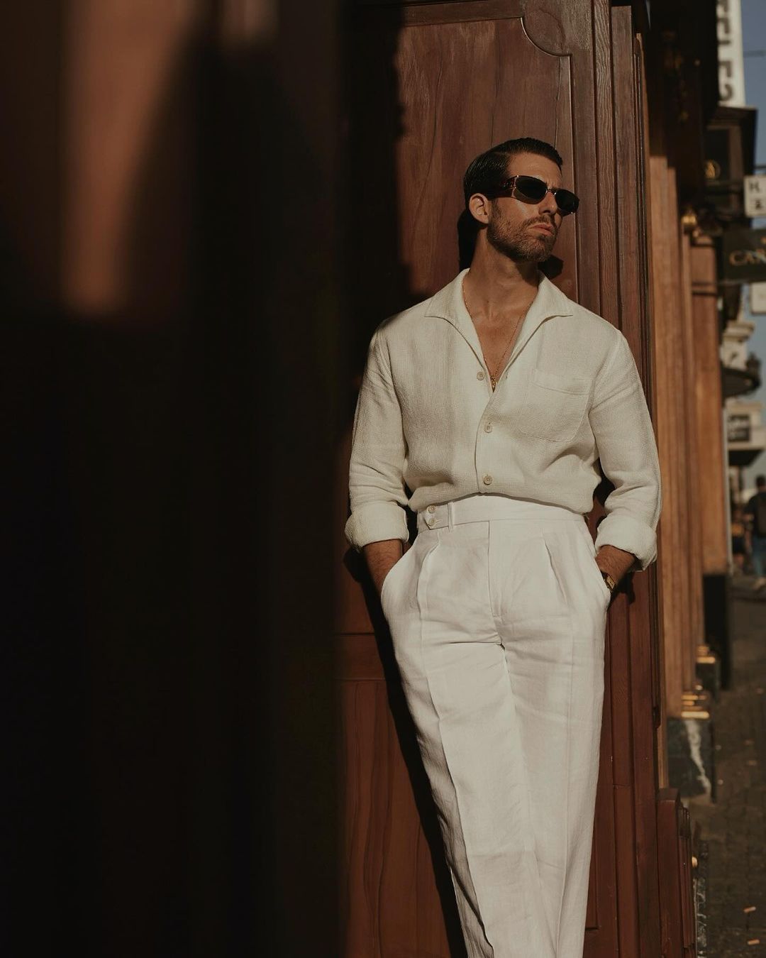 Summer Off-White Shirt in Soft Wash Honeycomb Linen with one piece collar placket - 8