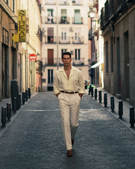 Pleated Linen Vintage Cream Birdseye Pant