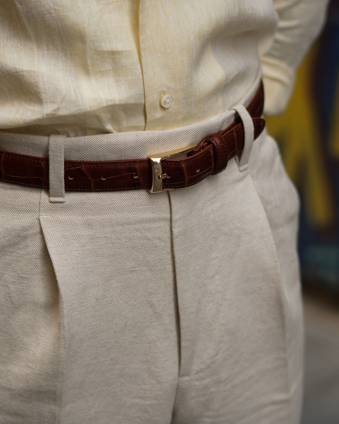 Pleated Linen Vintage Cream Birdseye Pant - 6