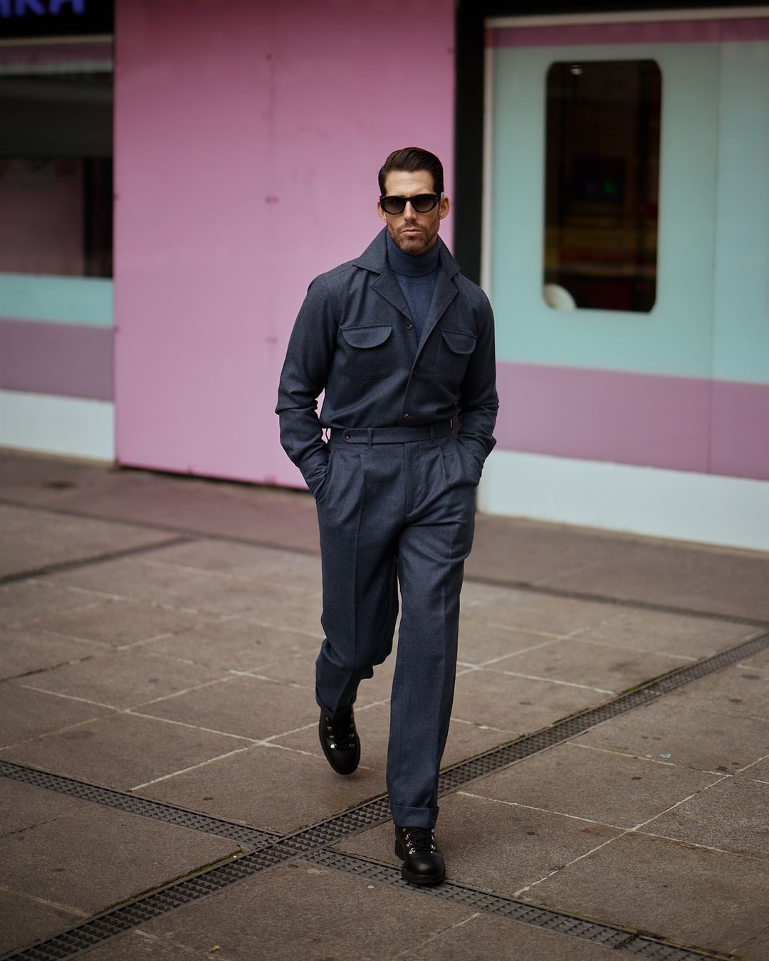 Dugdale Navy Blue Wool Flannel Shirt Jacket - 3