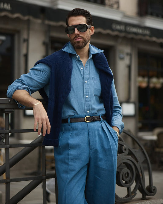 Fade Washed Hemp Cotton Chambray Shirt