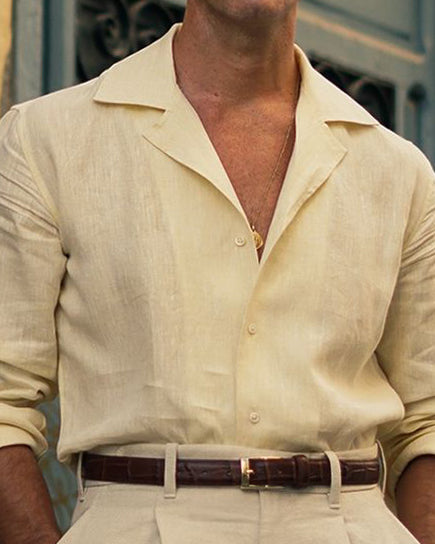 Summer Camp Collar Shirt in Yellow Linen - 1