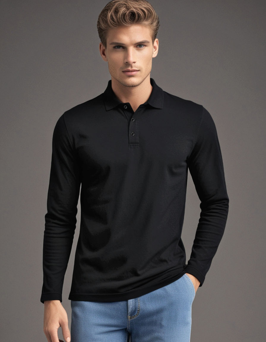 EZS Aria Black Long Sleeve Polo