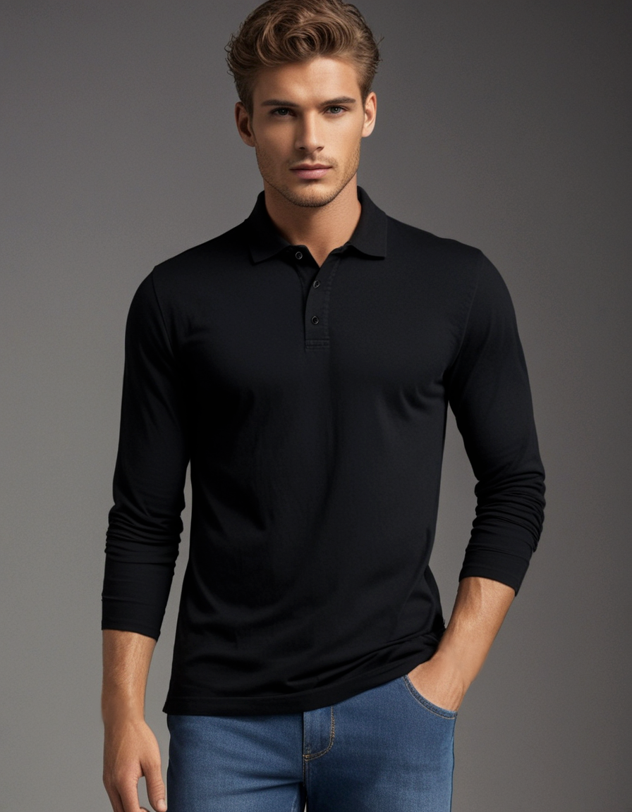 EZS Aria Black Long Sleeve Polo