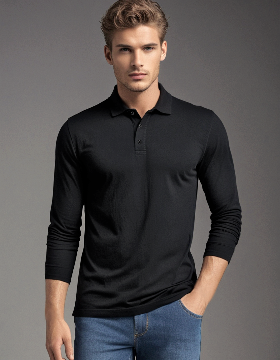 EZS Aria Black Long Sleeve Polo