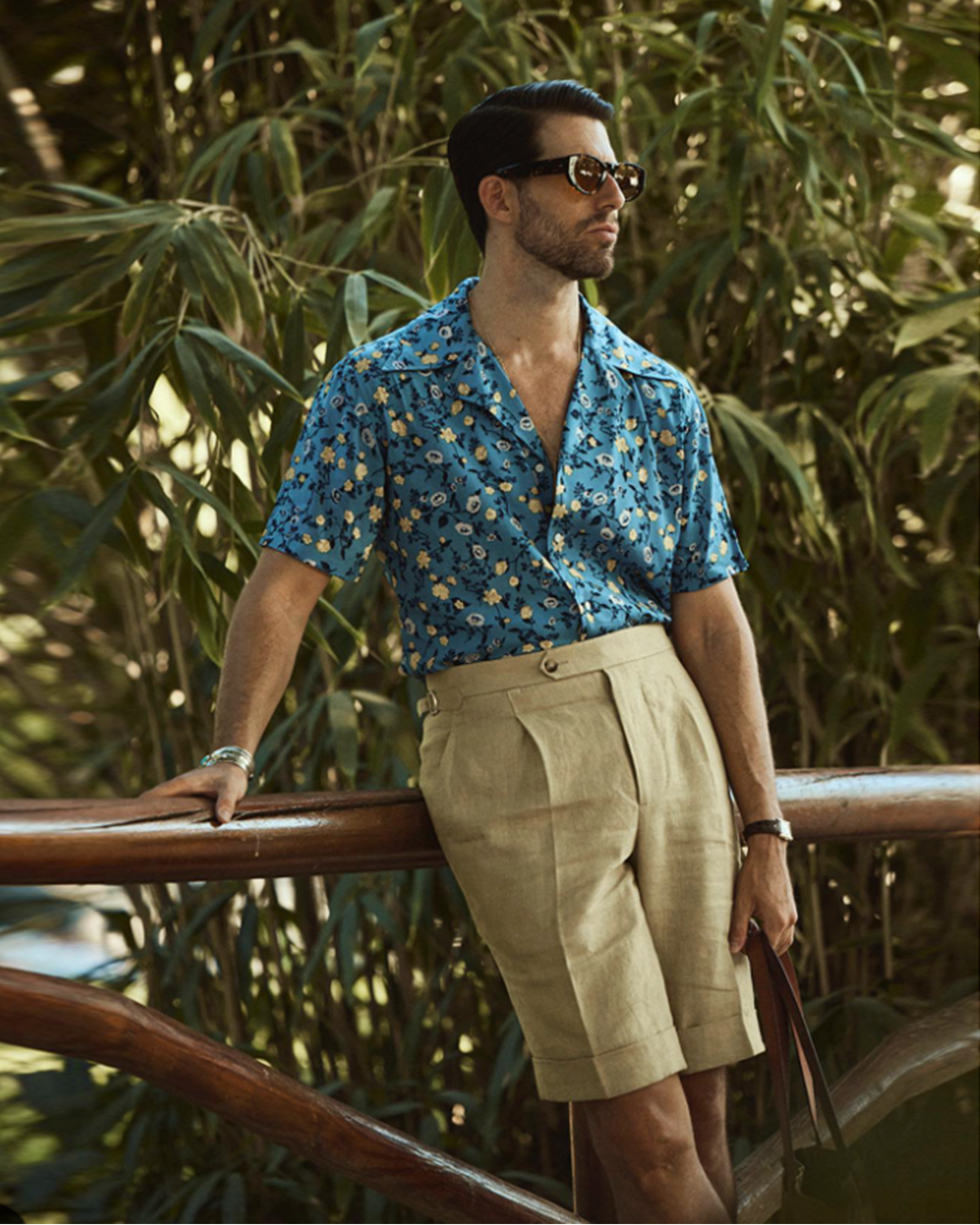 White and Yellow Flower on Light Blue Printed Shirt - 1