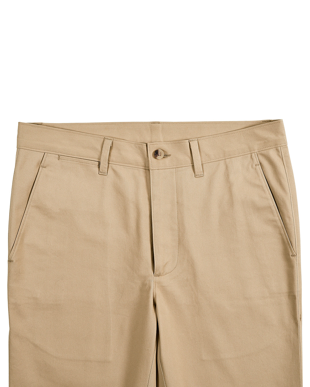 Front view of custom Genoa Chino pants for men by Luxire in beige