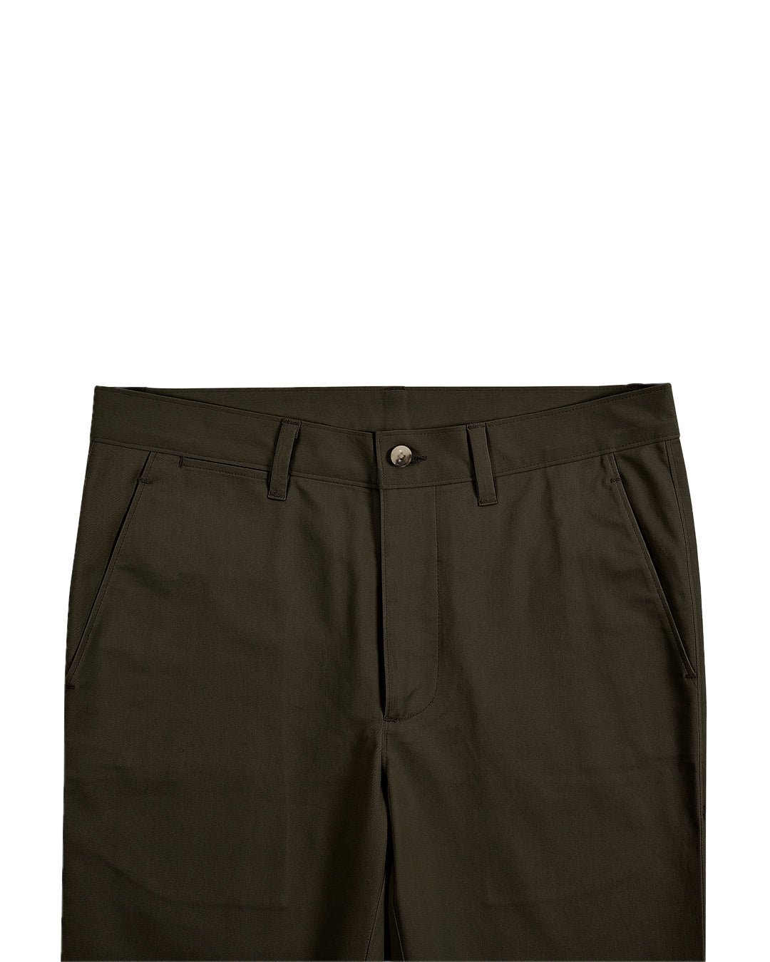 Front view of custom Genoa Chino pants for men by Luxire in brown
