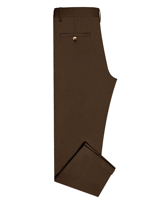 Side view of custom Genoa Chino pants for men by Luxire in coffee brown