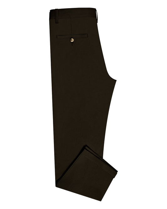 Side view of custom Genoa Chino pants for men by Luxire in dark brown chocolate