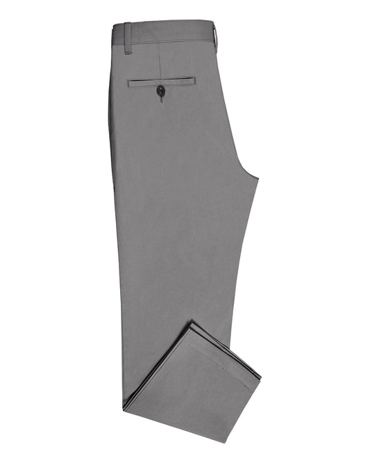 Side view of custom Genoa Chino pants for men by Luxire in dark grey