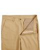 Open front view of custom Genoa Chino pants for men by Luxire in golden corn