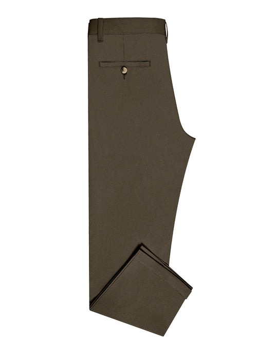 Side view of custom Genoa Chino pants for men by Luxire in khaki brown