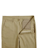 Front open profile view of custom Genoa Chino pants for men by Luxire in khaki