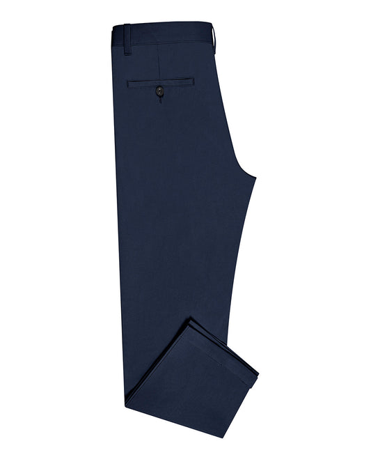 Side view of custom Genoa Chino pants for men by Luxire in midnight blue