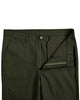 Open front view of custom Genoa Chino pants for men by Luxire in olive green