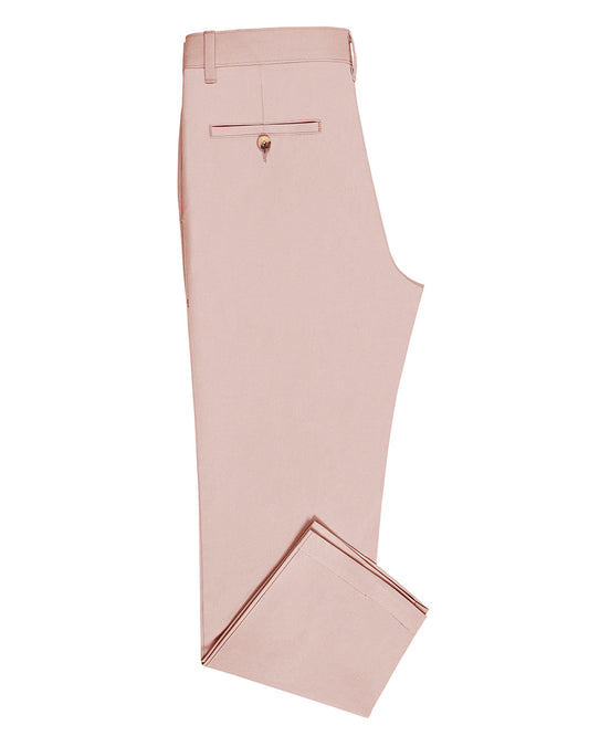 Side view of custom Genoa Chino pants for men by Luxire in pale pink