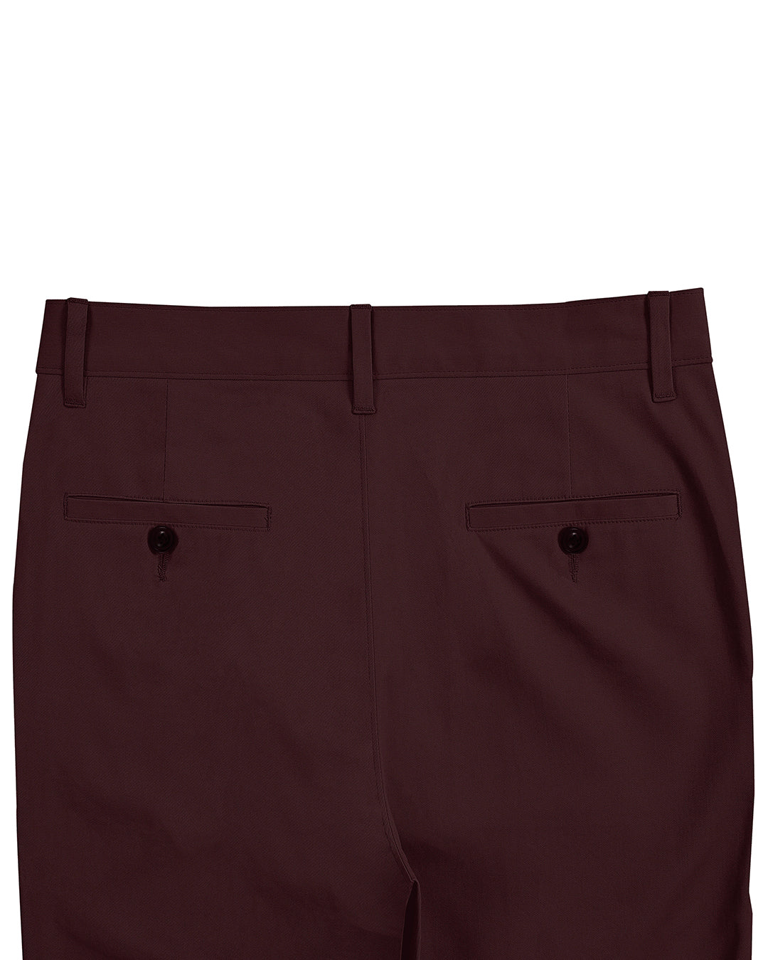 Back view of custom Genoa Chino pants for men by Luxire in plum