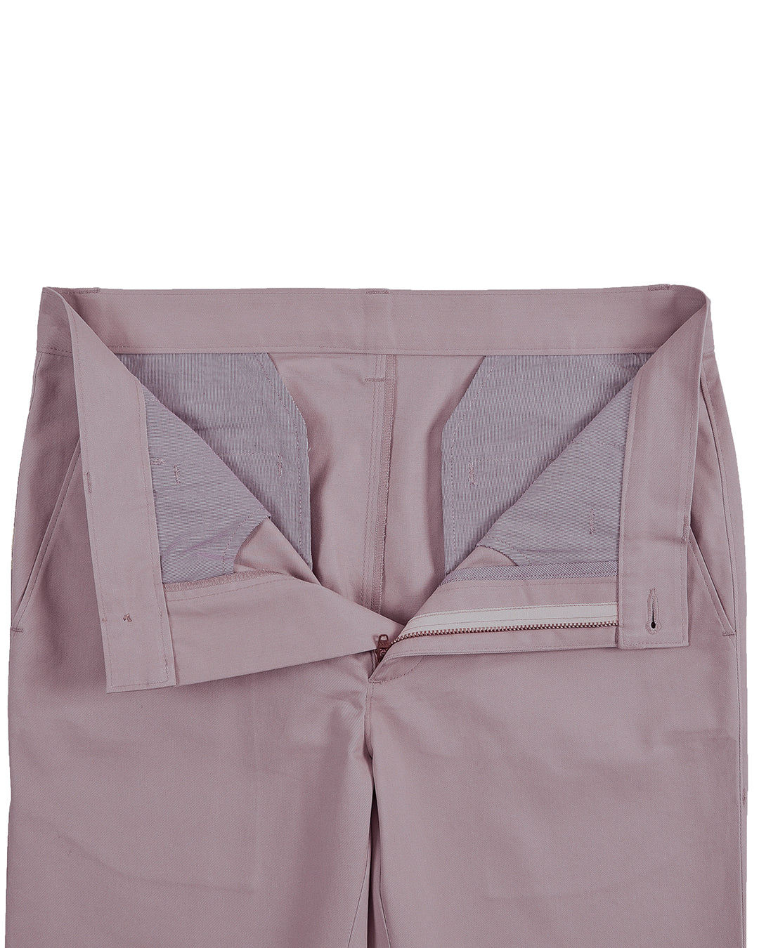 Open front view of custom Genoa Chino pants for men by Luxire in purple fade