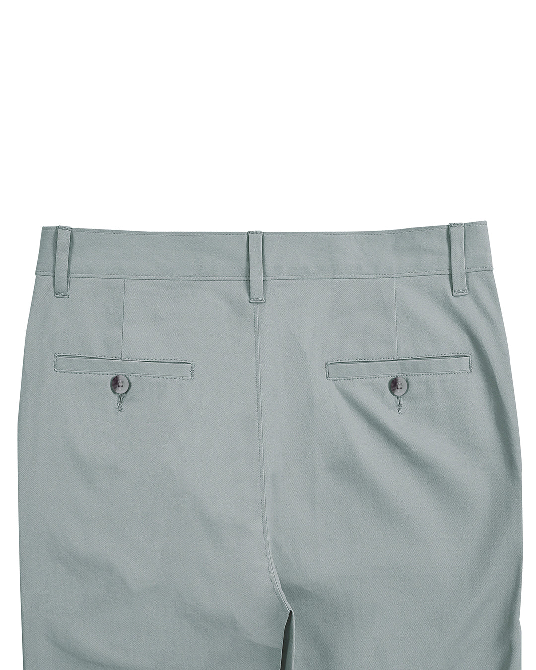 Back view of custom Genoa Chino pants for men by Luxire in sage green