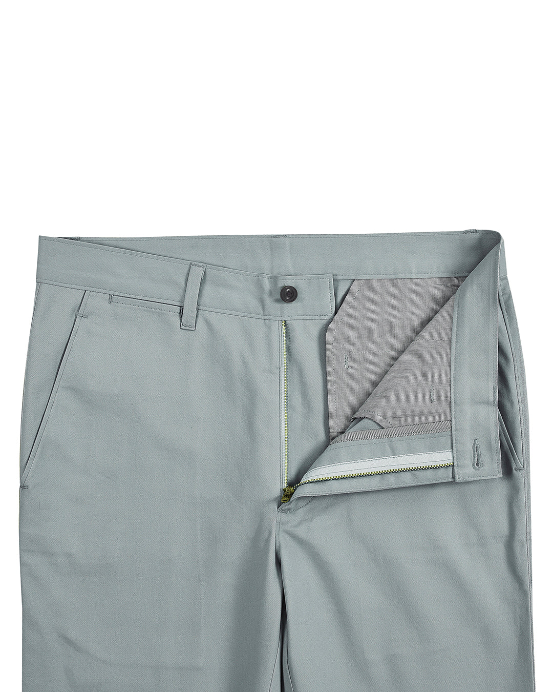 Front open view of custom Genoa Chino pants for men by Luxire in sage green