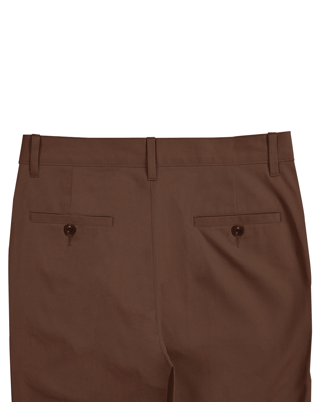 Back view of custom Genoa Chino pants for men by Luxire in chestnut brown