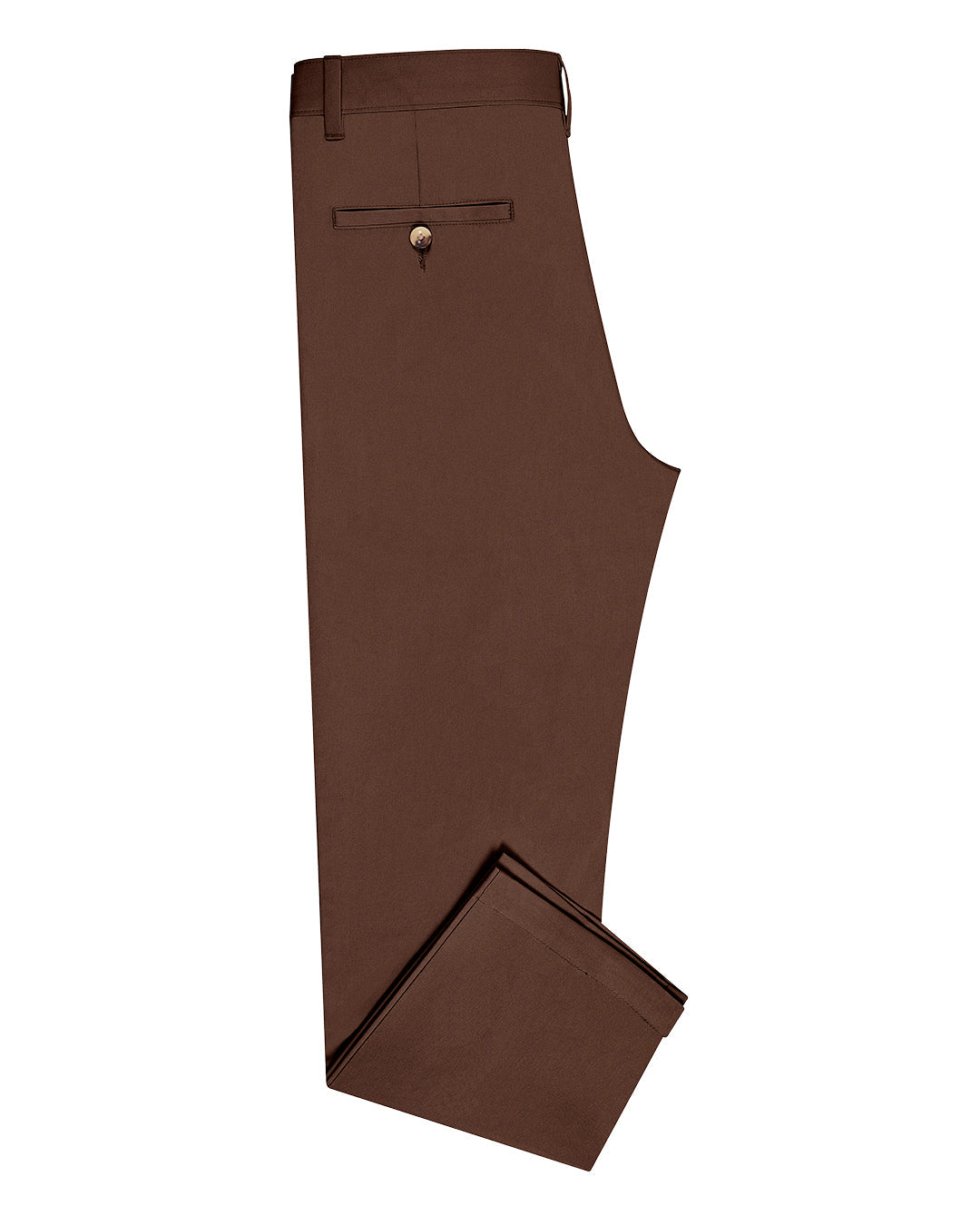 Side view of custom Genoa Chino pants for men by Luxire in chestnut brown
