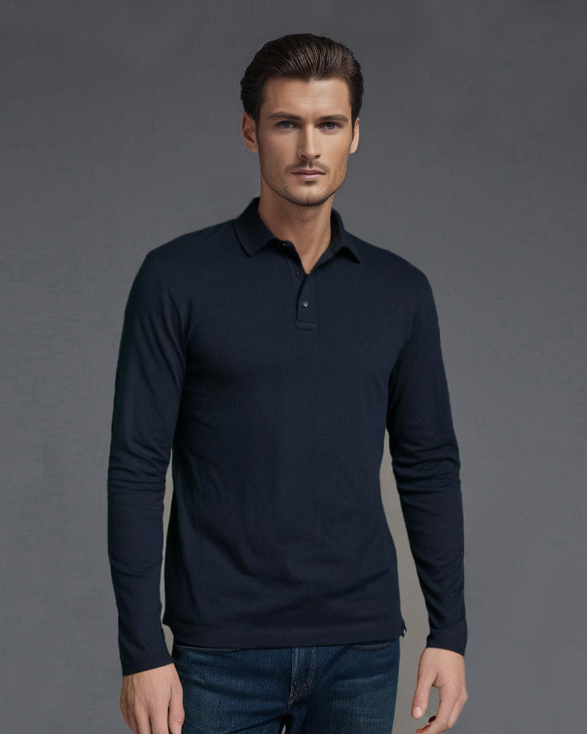 EZS Aria Navy Long Sleeve Polo