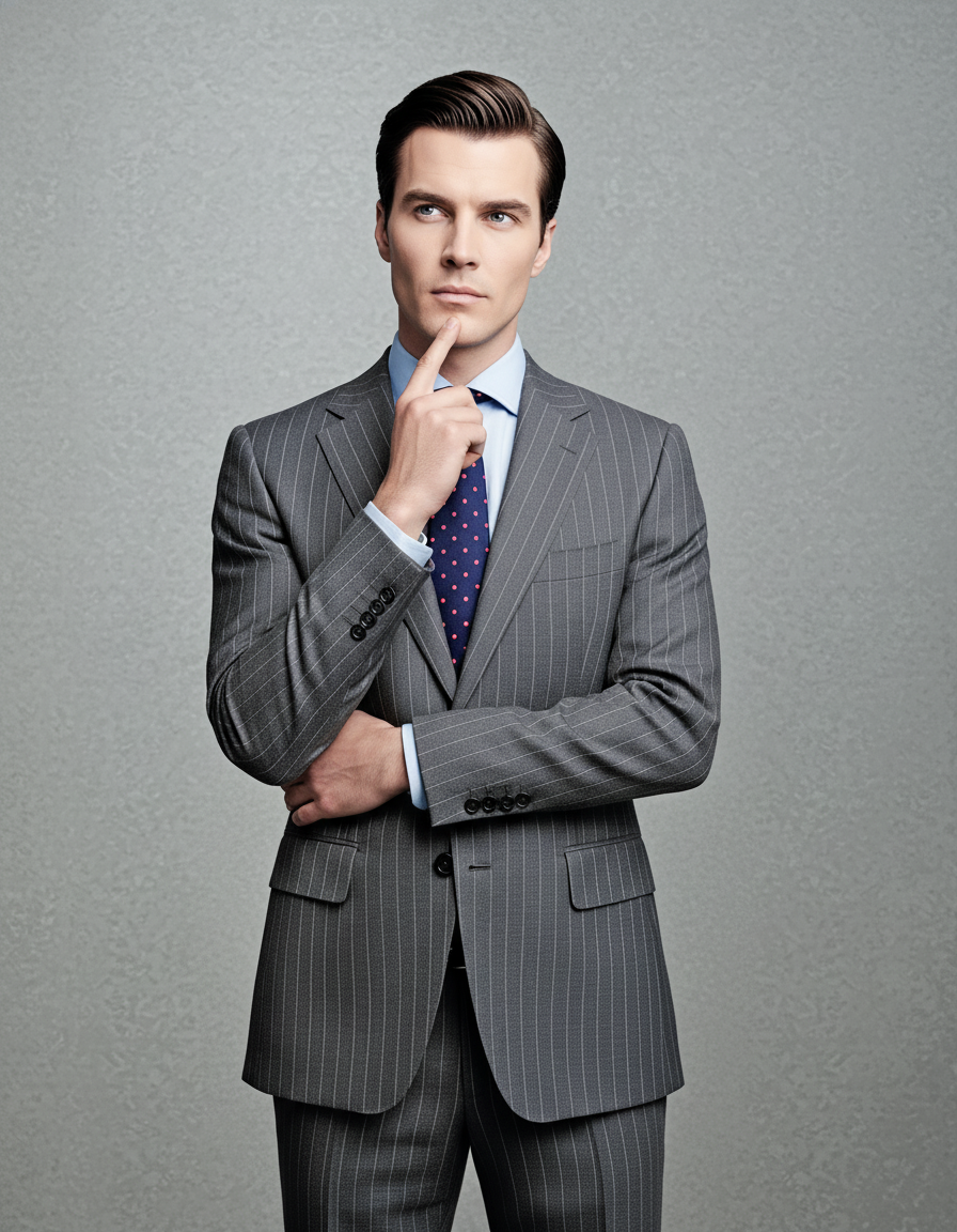 Grey Wool Pinstripes Suit - 9