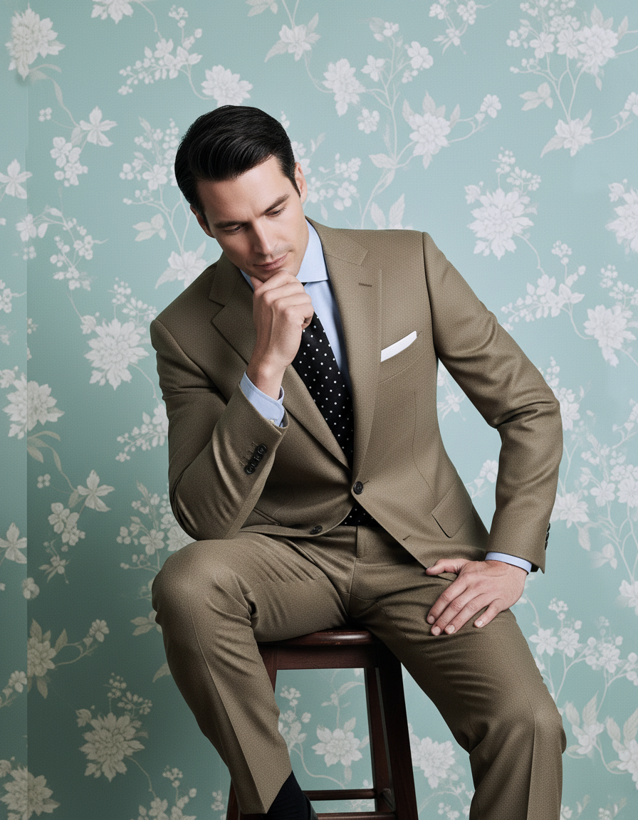 Dugdale Olive Beige Wool Flannel  suit