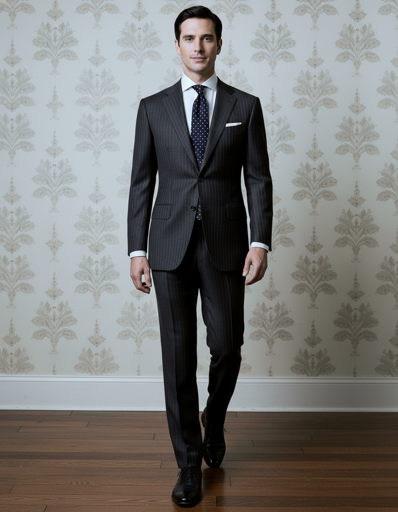 Dark Grey Wool Pinstripes Suit