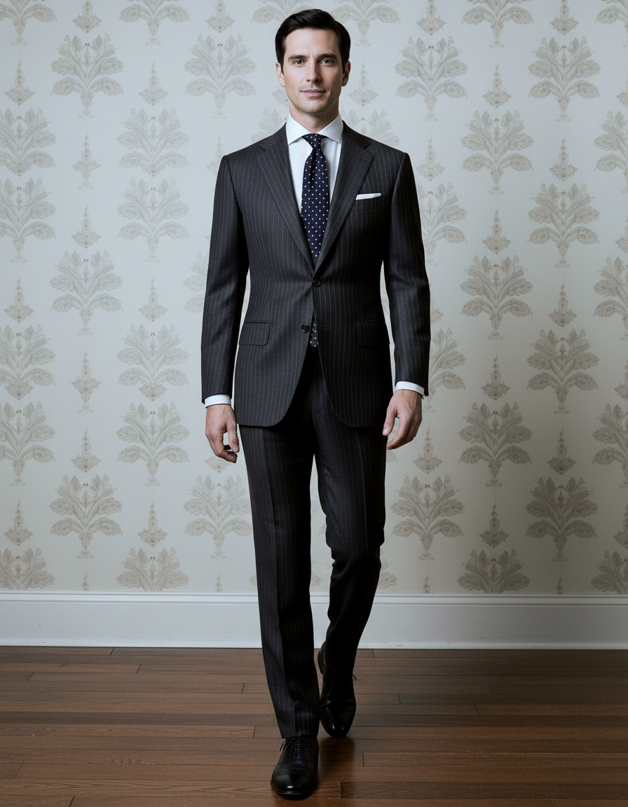 Dark Grey Wool Pinstripes Suit