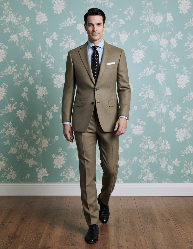 Dugdale Olive Beige Wool Flannel  suit