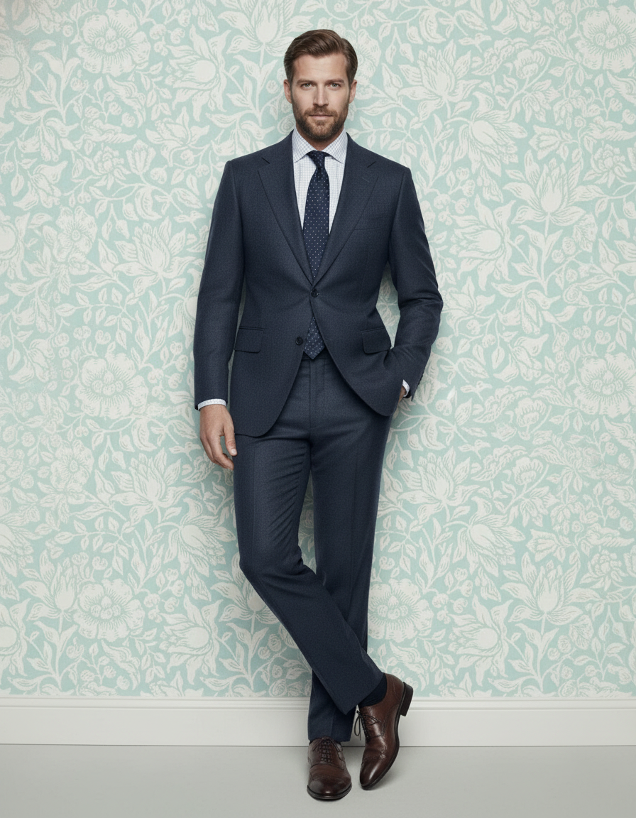 Dugdale Navy Blue Wool Flannel Suit - 2