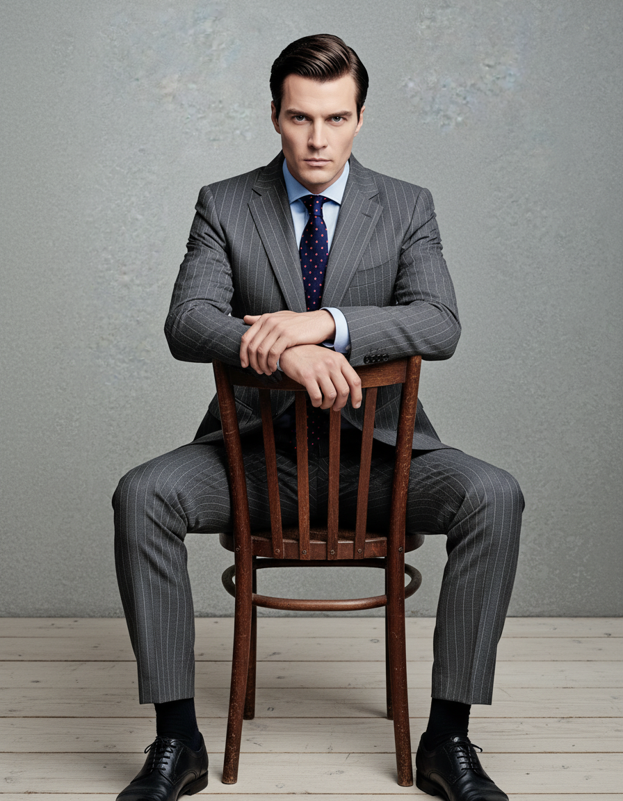 Grey Wool Pinstripes Suit - 10
