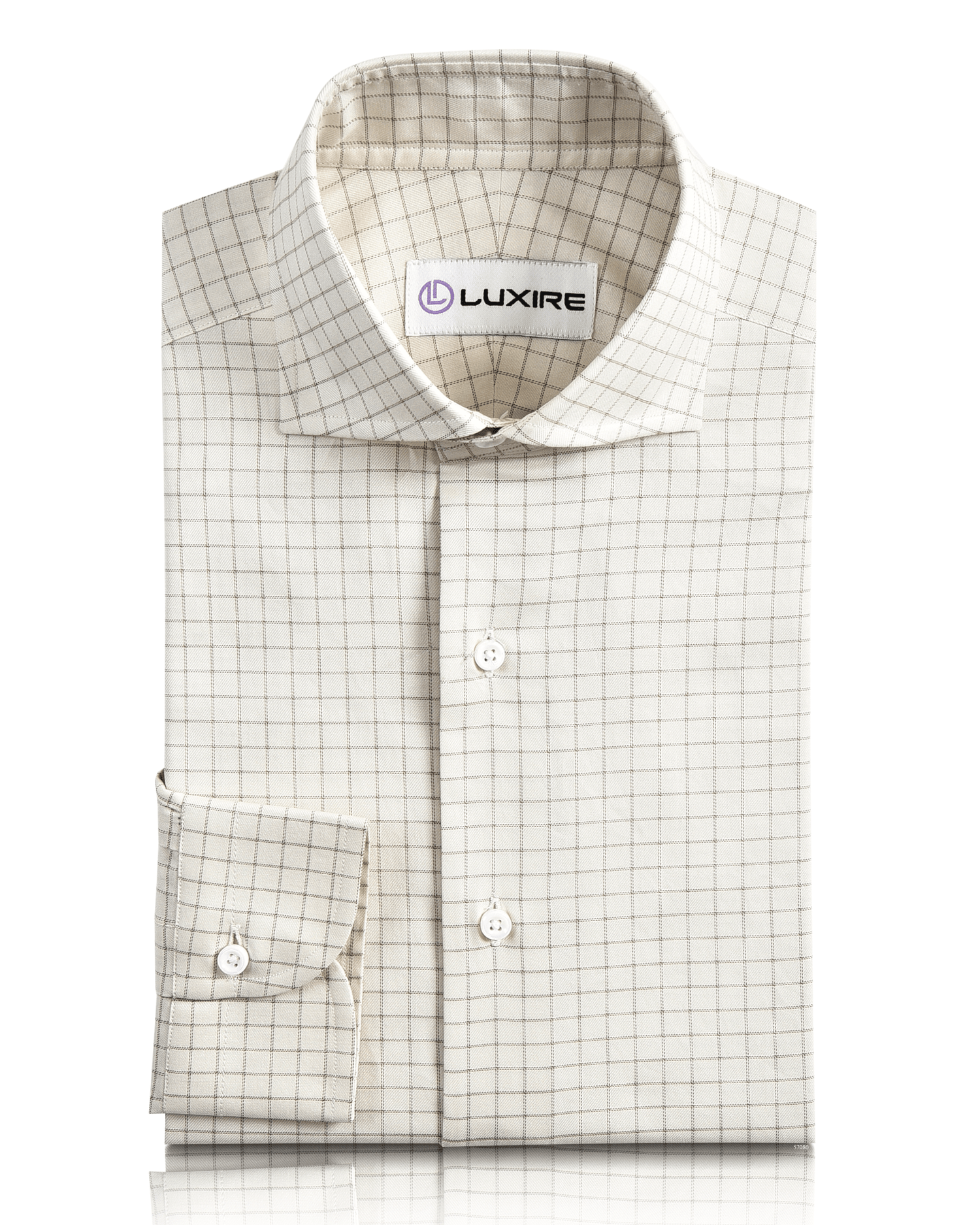 Front view of custom check shirts for men by Luxire cream tan