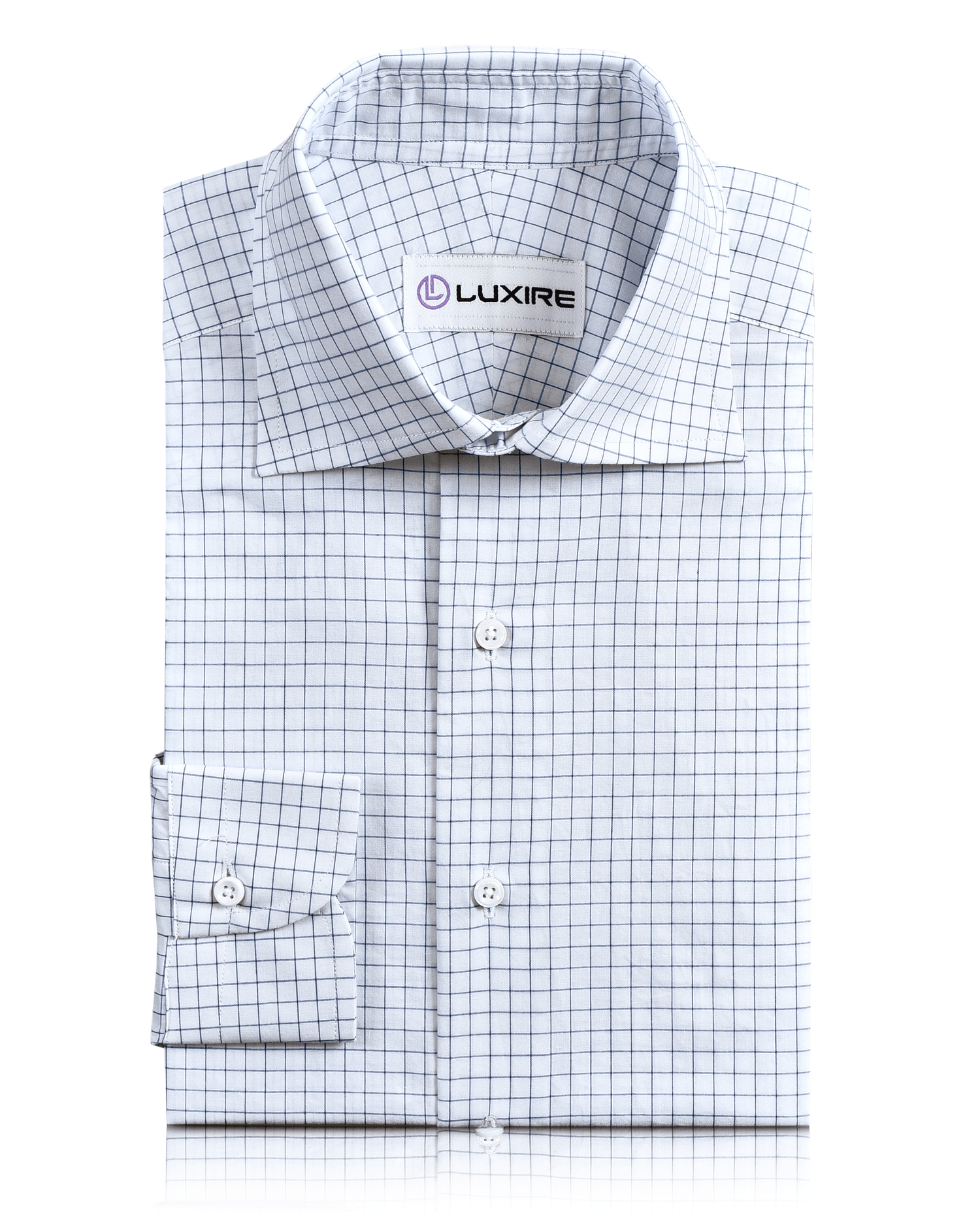 Front view of custom check shirts for men by Luxire navy white