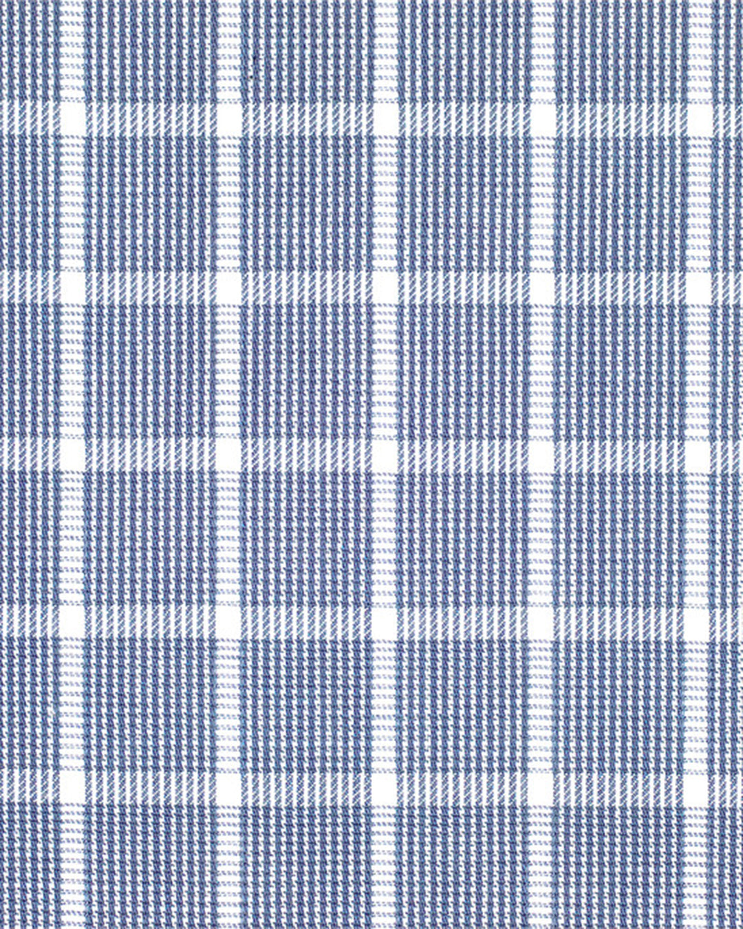 Closeup view of custom check shirts for men by Luxire in navy blue white grid 2