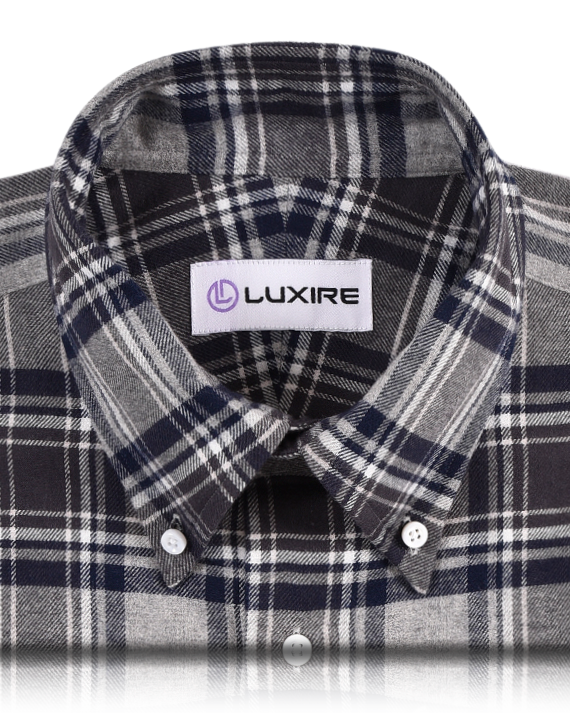 Dark Gull Grey Navy Plaid Flannel Shirt - 8
